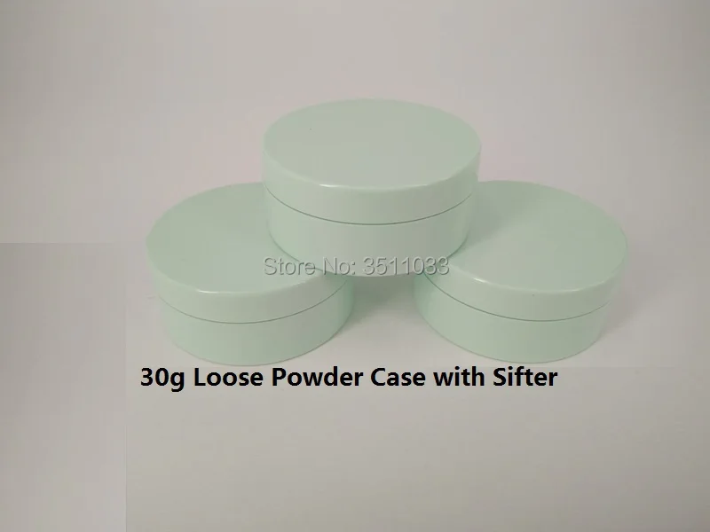 Пустая зеленая банка для пудры 30 г мл с ситечком косметическая пластиковая пудра