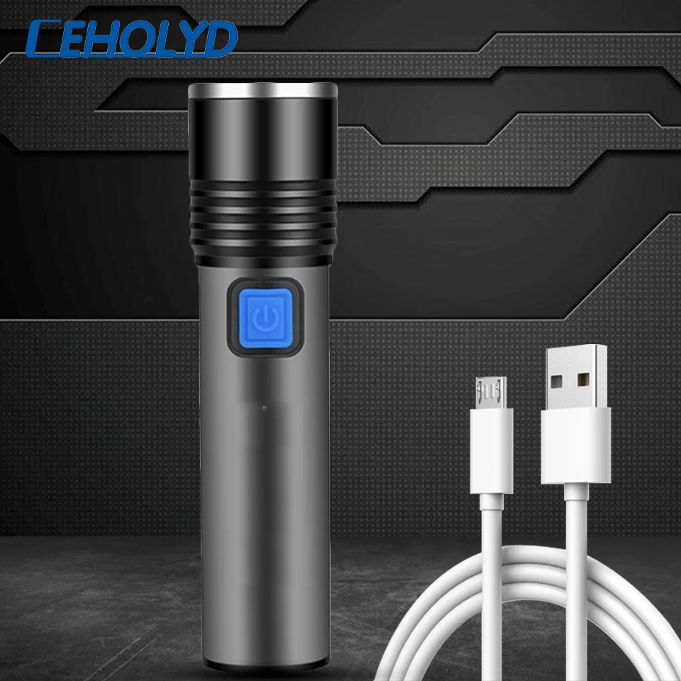 

XM-L T6 Super Bright Usb Rechargeable Built in Battery LED Flashlight Waterproof Torch 3 Modes Zoomable Camping Light Lantern