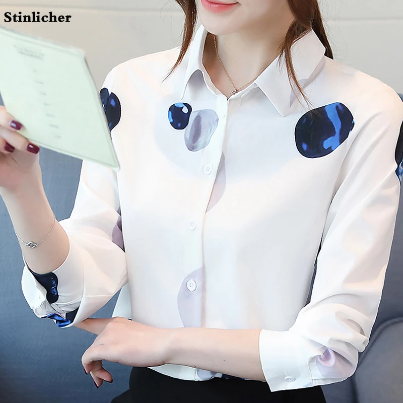 

Женская блузка, рубашка с длинным рукавом, с отворотом, в горошек, шифоновая рубашка, женские топы, элегантные офисные женские рубашки для ра...