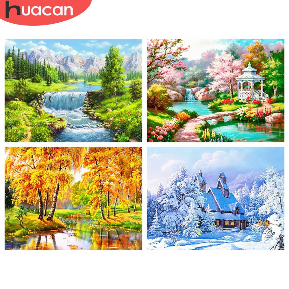 

HUACAN Diamond Painting New Landscape Season Rhinestones 5D DIY Diamond Embroidery Tree Mosaic Cross Stitch Craft Kit