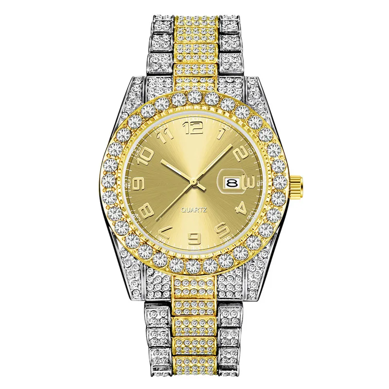 

Newest Men Brand 3583 Luxury Golden Watches Hip Hop Diamond Calendar Business Gifts Quartz Wristwatch Montres de Marque de Luxe