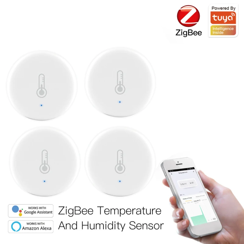 

Датчик температуры и влажности Tuya ZigBee3.0 на батарейках, работает с умным домом Alexa Google Assistant и Tuya Zigbee Hub