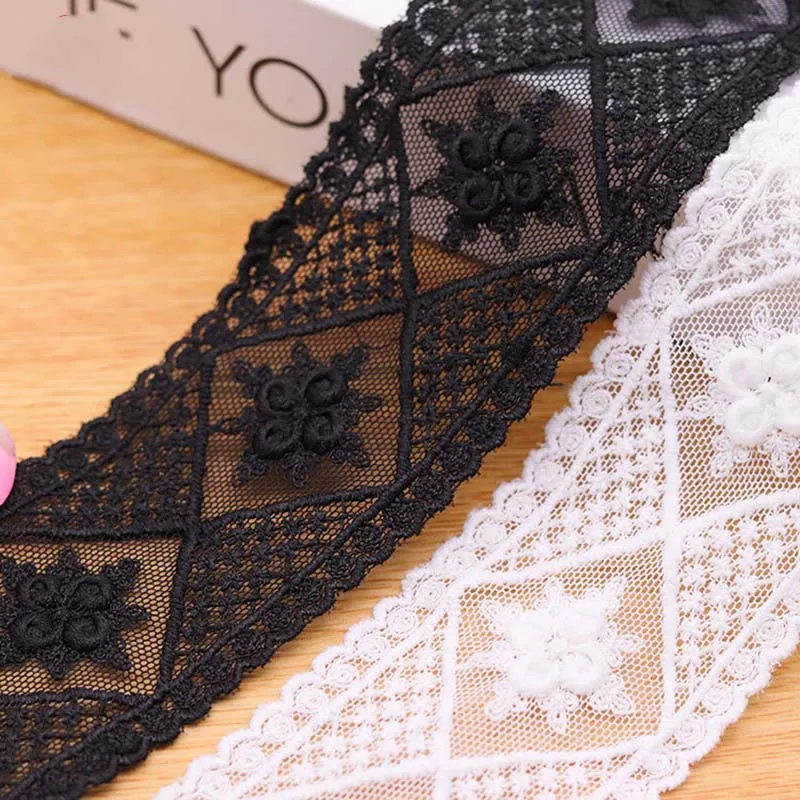 

19Yards White Black Lace Trim Flower Fabric Home Textile Handmade Doll Wedding Dress Sewing Costume Decor Cloth Accessories