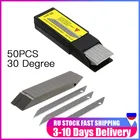 50 шт., автомобильные наклейки из углеродистой стали с защелкой и декором, режущее лезвие, 30 градусов, 9 мм, виниловая пленка, художественный нож, Запасное лезвие