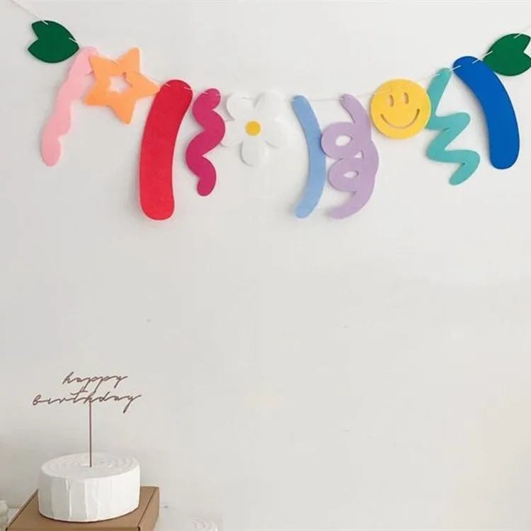 

Милая Декоративная гирлянда в Корейском стиле на день рождения, украшение для детской спальни, фоновая стена на день рождения, флаги