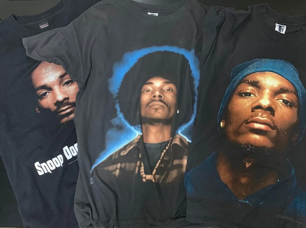 

Vintage Tee Snoop dogg High Street Retro Portrait Print Short Sleeve T-shirt Retro Gray S-XL
