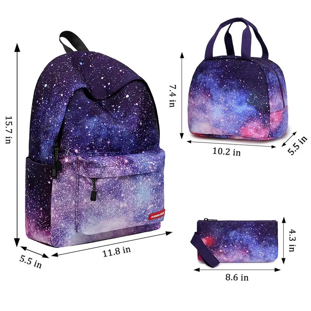 3 Pcs Galaxy Backpacks for Kids Teens Girls School Backpacks with Lunch Box and Pencil Pouch Preschool Kindergarten BookBag Set