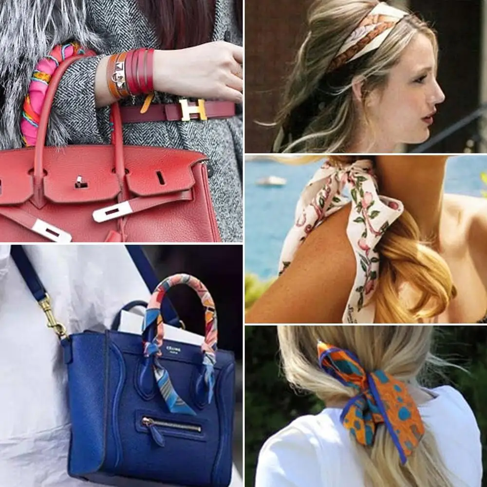 

2020 New Design Twill Fashion Scarf Silk Small Handle Bag Ribbon Multifunctional Head Scarf Small Long Skinny Scarves