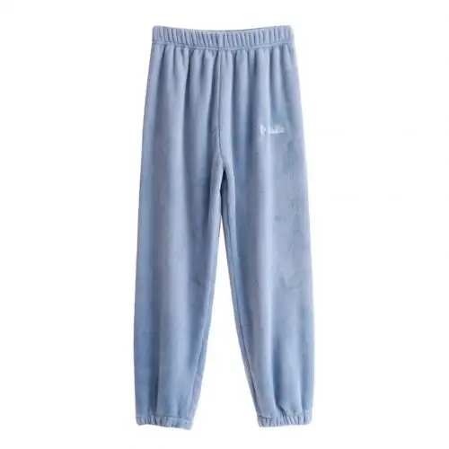 Light Blue Модные женские осенние одноцветные фланелевые повседневные длинные пижамные брюки с завязками на лодыжках, теплые штаны для отдыха - Цвет: Light Blue