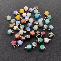natural stone pendant lot 5pcs rose quartz agate malachite charms for jewelry making bulk diy necklace earrings faceted polygon