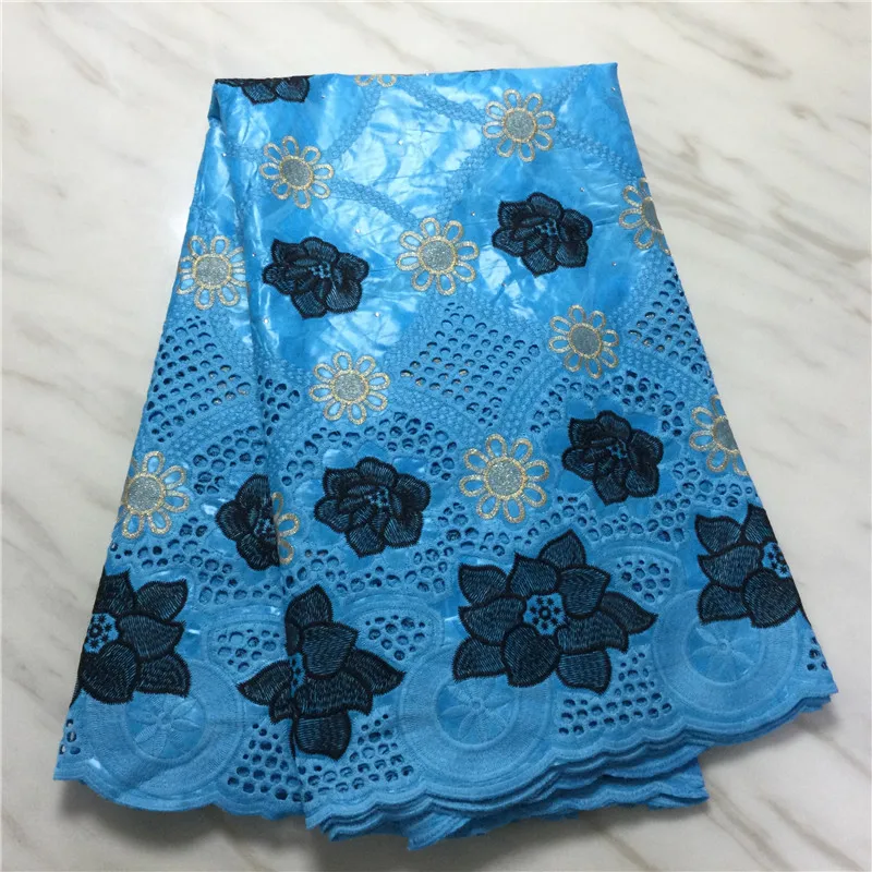 

Hot Sell sky blue Africa Bazin Lace Fabric 100% Cotton Lace Trim African Embroidery Brocade Lace Fabric For Woman FPL1128