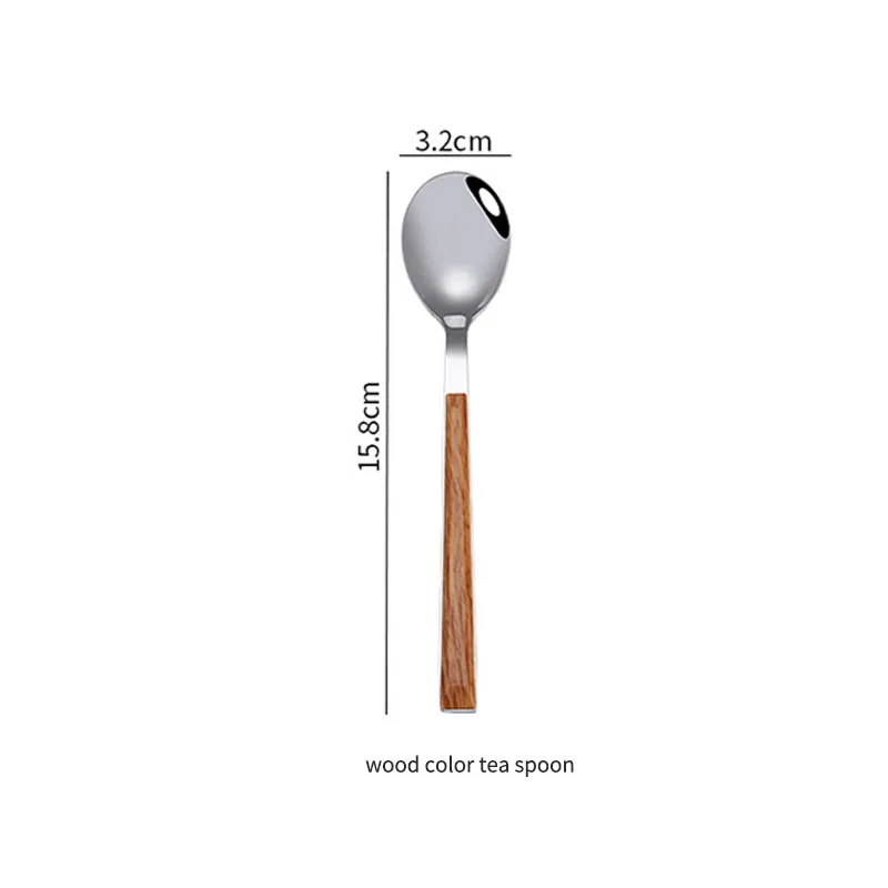 wood color teaspoon 1 шт. Имитация деревянной ручки из нержавеющей стали вилка ложка прочная вилка из нержавеющей стали столовые приборы кухонные принадлежности - Цвет: wood color teaspoon