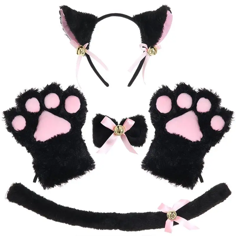 

Cat Cosplay Costume Set Kitten Tail Ears Collar Paws Gloves Kit for Halloween Accessory Hairwear Hairband Ears Neko Fantasy Set