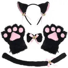 Cat Cosplay Costume Set Kitten Tail Ears Collar Paws Gloves Kit for Halloween Accessory Hairwear Hairband Ears Neko Fantasy Set
