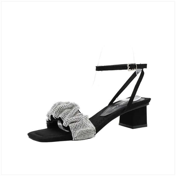 

2021 summer new product big with diamond thick heel high heel hollow out sandals