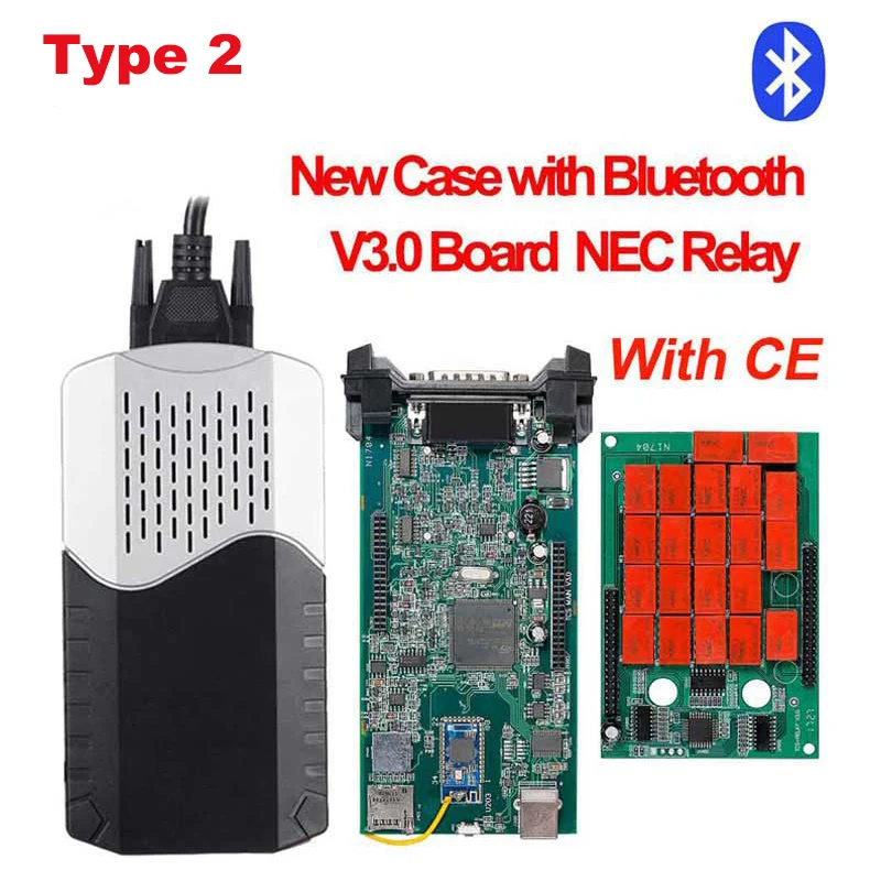 type2 New case BT CDP TCS CDP Pro OBD2 Bluetooth R3 keygen,00 keygen для автомобилей/грузовиков OBD2 диагностический инструмент obd2 считыватель кодеров как MVD - Цвет: type2 New case BT