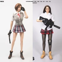 in stock 16 scale sexy female figure accessory student plaid skirt shirt knitted vest stockings suit model for 12 action