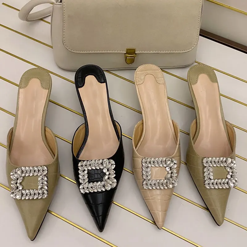 Роскошные Стразы Для женщин шлёпанцы для Элегантный острый носок туфли на