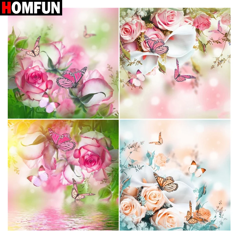 

Алмазная 5d-картина HOMFUN «цветы, бабочки», вышивка крестиком, полное покрытие, квадратные/круглые, «сделай сам», подарок для домашнего декора