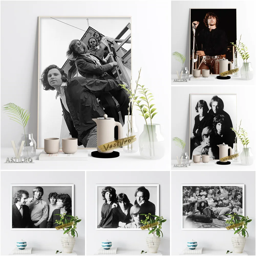 

The Doors Rock Band Wall Picture Jim Morrison Celebrity Singer Poster Music Star Home Decor Vintage Photograph Black White Print