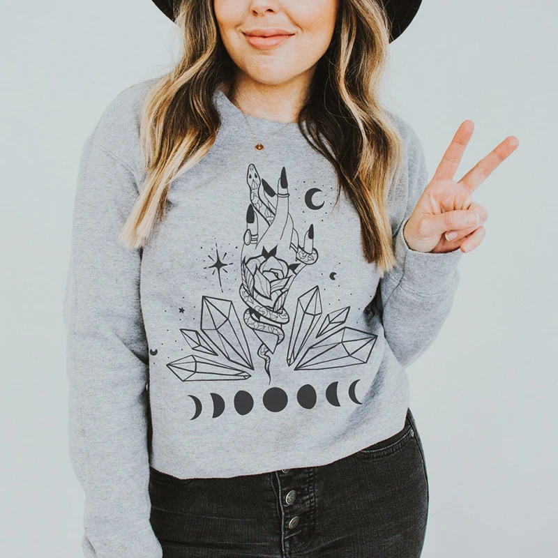

Magic Crystals Mystical Hand Funny Gothic Clothes Streetwear Oversized Sweatshirt Women Clothing Fashion Long Sleeve Hoodies