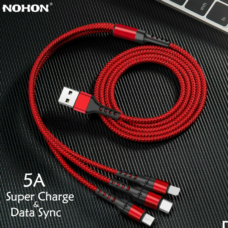 Nohon супер Charge 3 в 1 кабель для передачи данных iPhone 11 Pro Max устройство быстрой зарядки