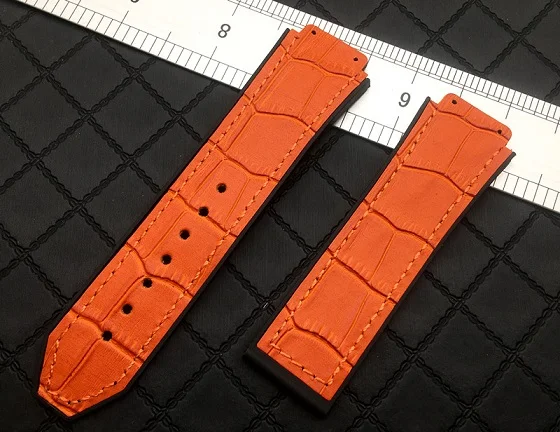 Orange strap Цветной 25*19 мм из натуральной кожи резиновый силиконовый ремешок для часов с застежкой бабочкой для Hublot ремешок для большого взрыва ремень классический fusion инструменты - Цвет ремешка: Orange strap