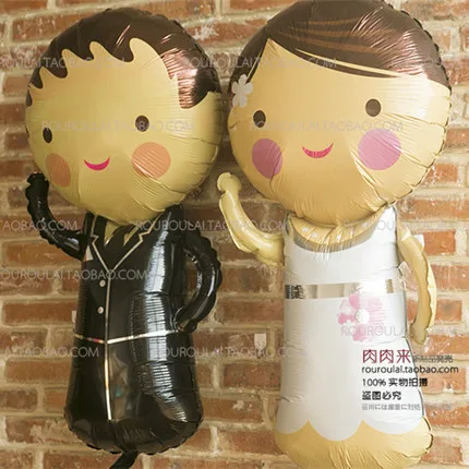 (2 пары) Мультяшные Свадебные Воздушные шары алюминиевый воздушный шар свадебный