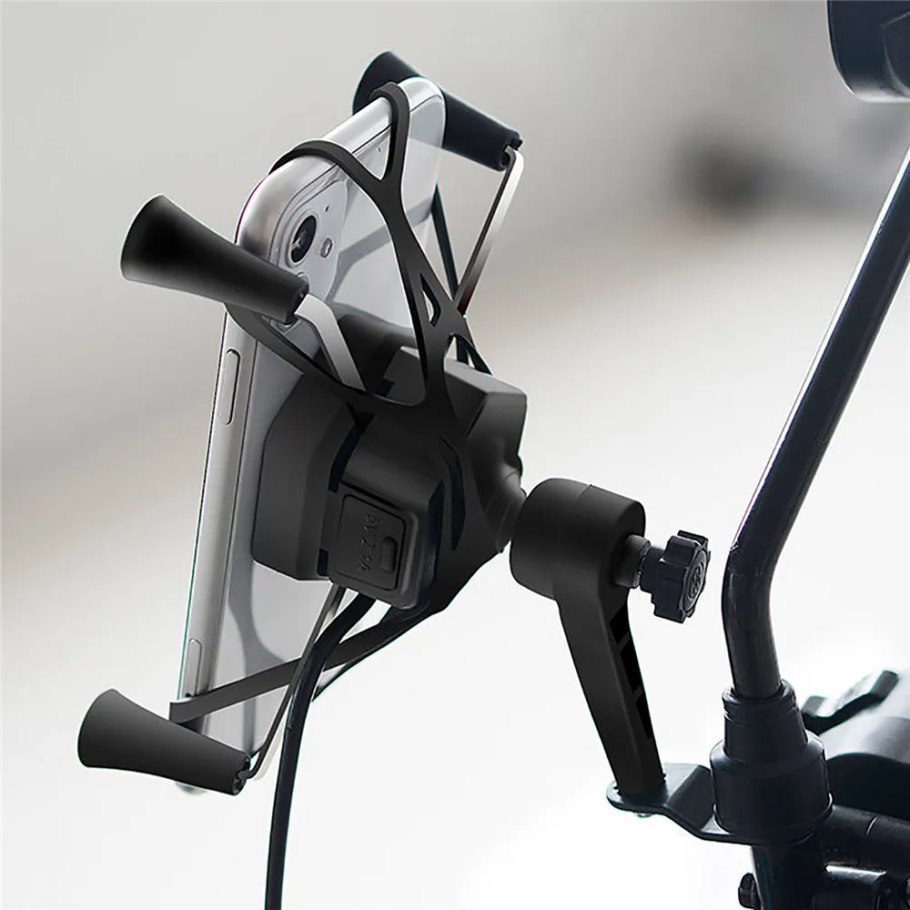 

2 in1 Motorcycle Fast Charge Mount Phone Holder Navigation Wireless Wired Charging Stand Bracket Mount Clamp 360 Degree Rotation
