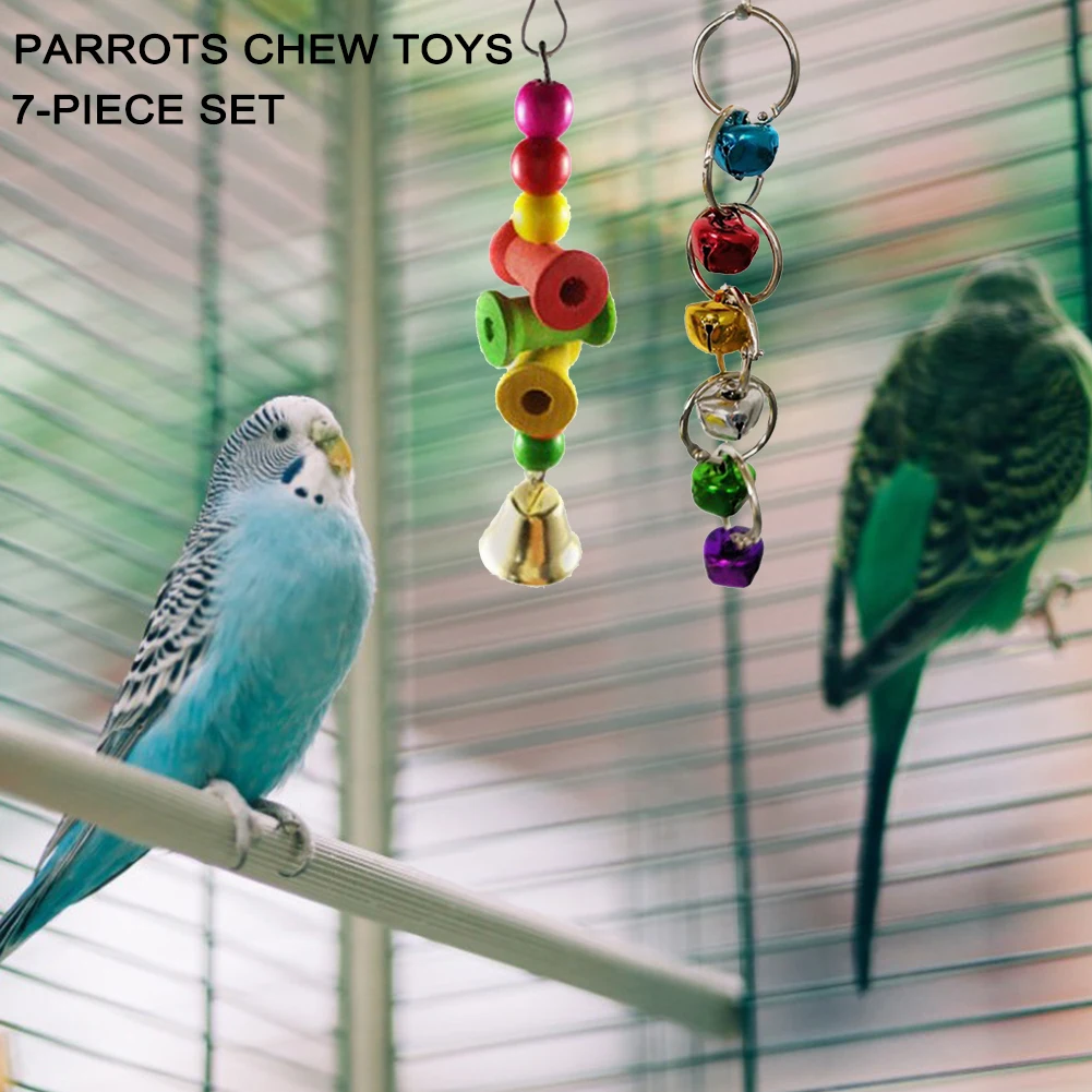 7pcs Funny Pet Bird Toy Set Swing Rattan Ball Rope Parrot Chewing Hanging Hammock Bite Bridge | Дом и сад