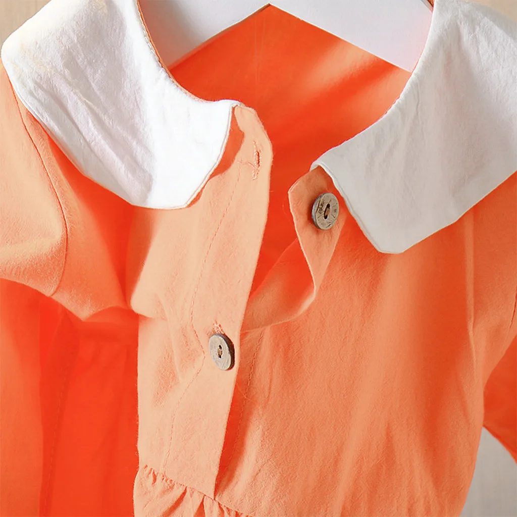 Платье для девочек с длинными рукавами однотонное отворотами на пуговицах