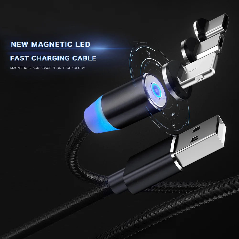 1M LED Magnetic Fast Charging Cable For iPhone XR XS MAX X 8 7 6S Plus Micro USB Type-C Phone Charger Wire | Мобильные телефоны и