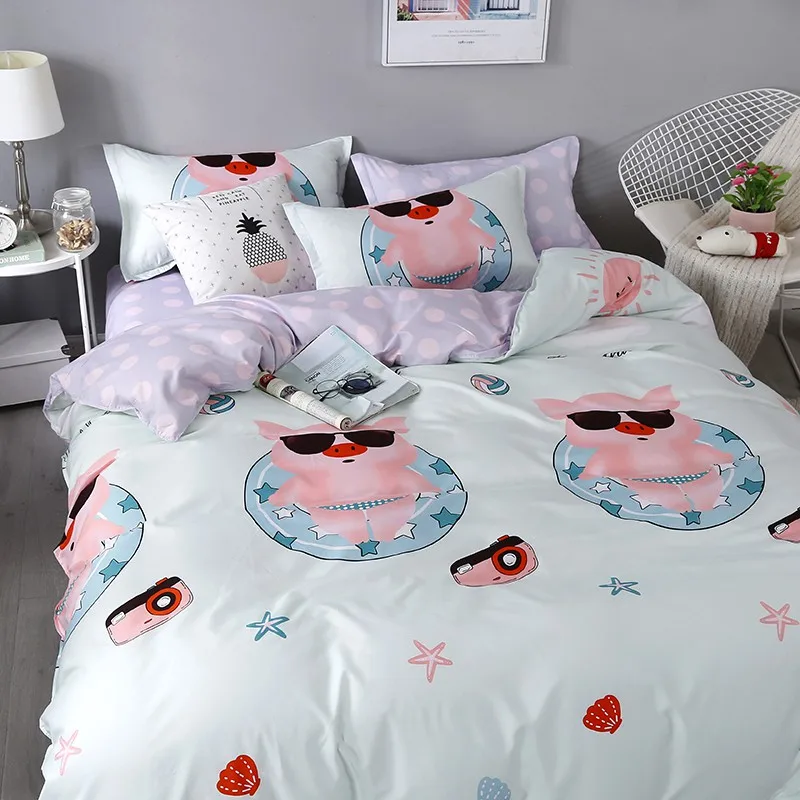 

Hot Sale Piggy Travel Bedding Cotton Four-Piece Set Printed Pillowcase Quilt Cover Bed Sheet Queen Size Bed King Size Bed
