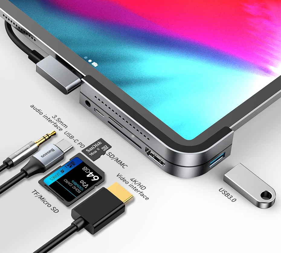 Baseus USB C концентратор USB 3,0 HDMI usb-хаб для iPad Pro type C концентратор для MacBook Pro док-станция мульти 6 портов usb type-C концентратор