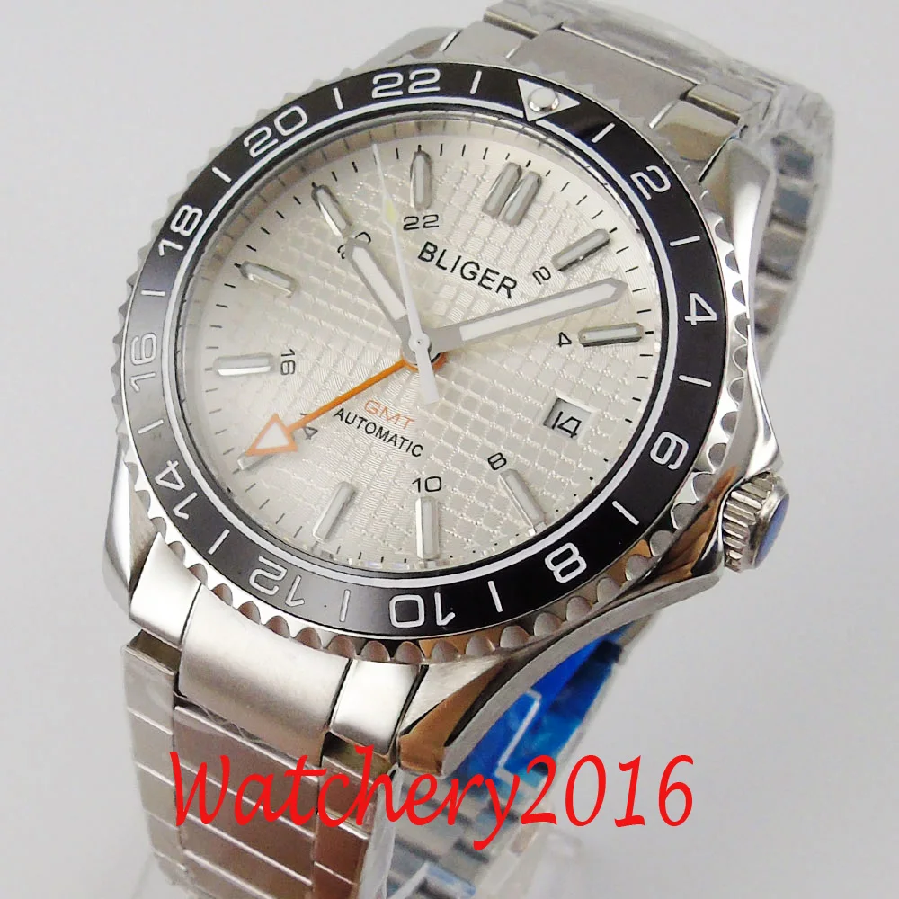 

41mm BLIGER gery Dial Sapphire Date GMT Ceramic Luminous Automatic Mechanical mens Watch