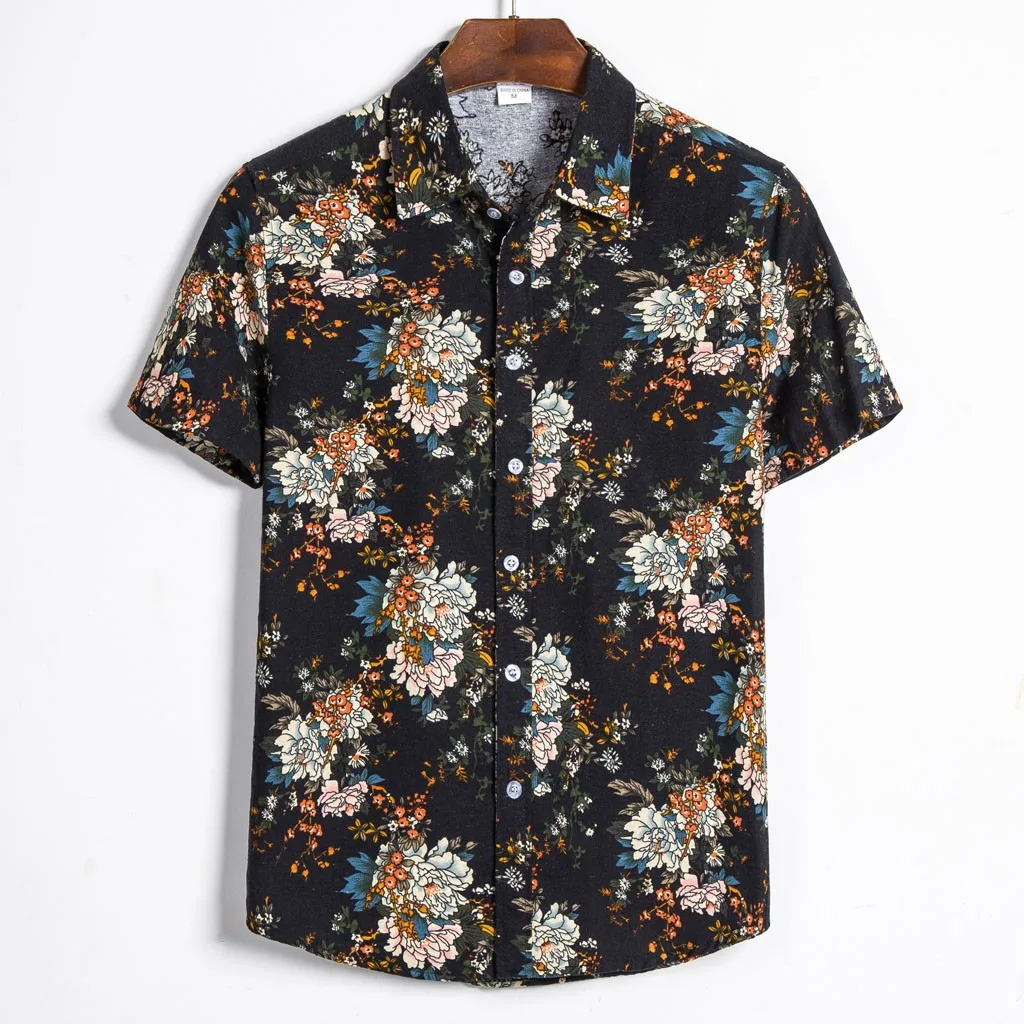 

2020 New Fashion Casual Men's Shirt Short Sleeve Print Hawaii Shirt Men Summer New Design Mens Beach Shirts Men Flower Shirt