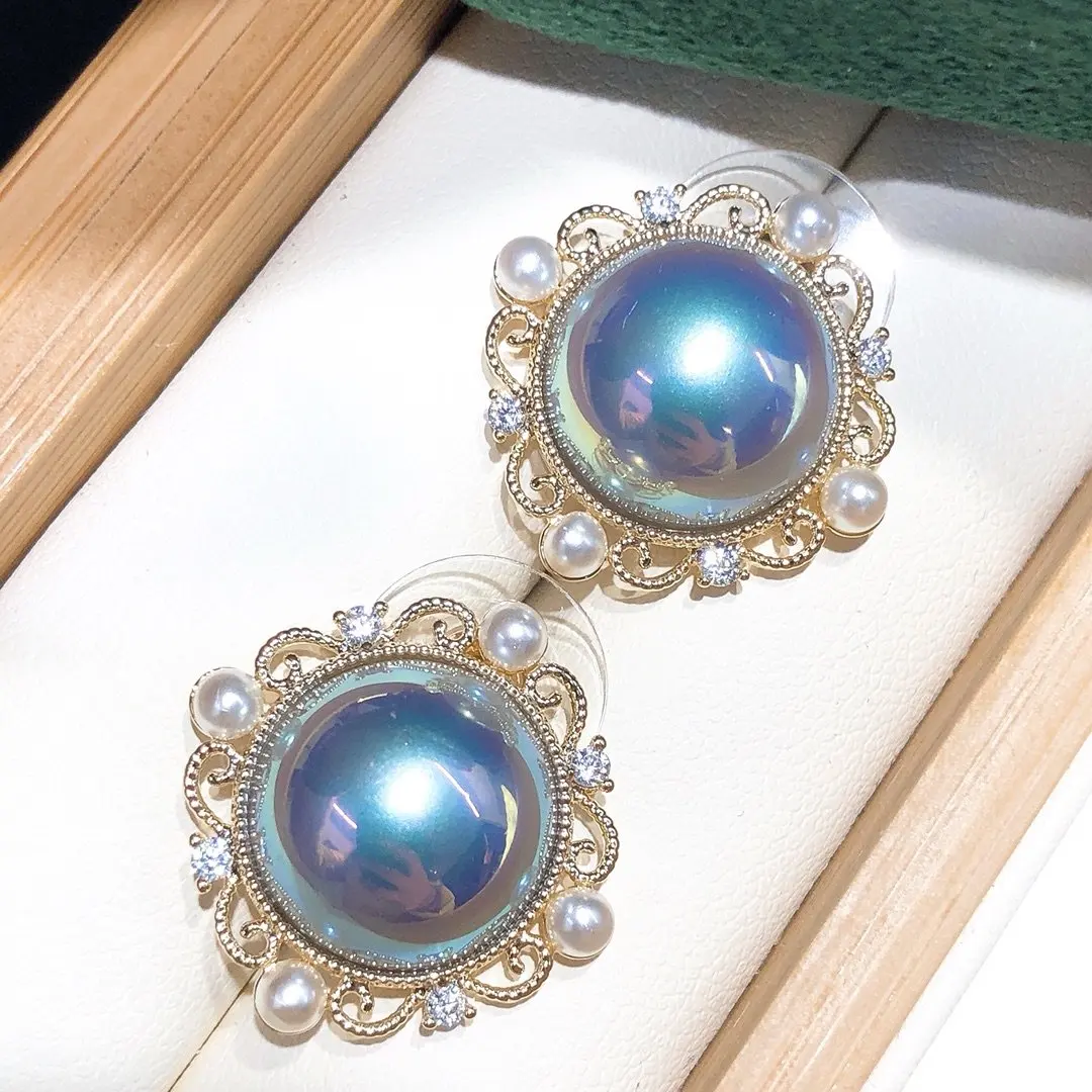 14K позолоченные серьги гвоздики Роскошные модные кружевные дизайнерские женские