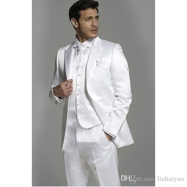

TPSAADE New Shiny White Mens Suits Groomsmen Peak Lapel Groom Tuxedos Wedding Best Men Suit 3 Pieces (Jacket+Pants+Tie+Vest)