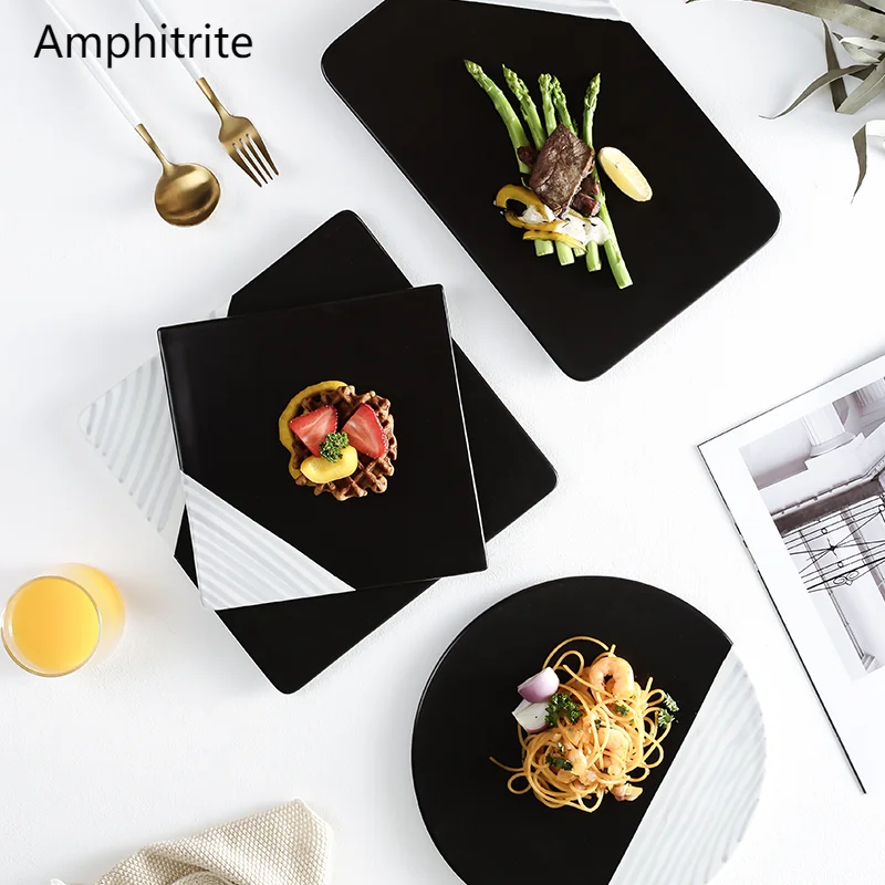 

Creative Ceramics Home Steak Flat Plate Kitchen Utensils Of The Household Sushi Dessert Fruit Plate Simple Salver