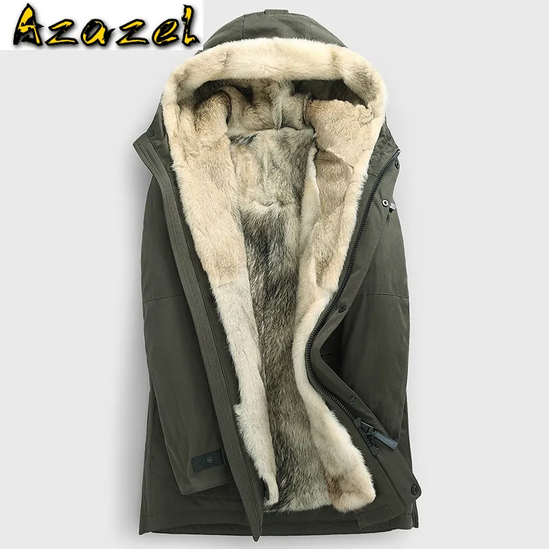 

Azazel Winter Parka Real Fur Coat Men Long Jacket Hooded Natural Wolf Fur Liner Mens Winter Jackets and Coats Parkas KJ3443