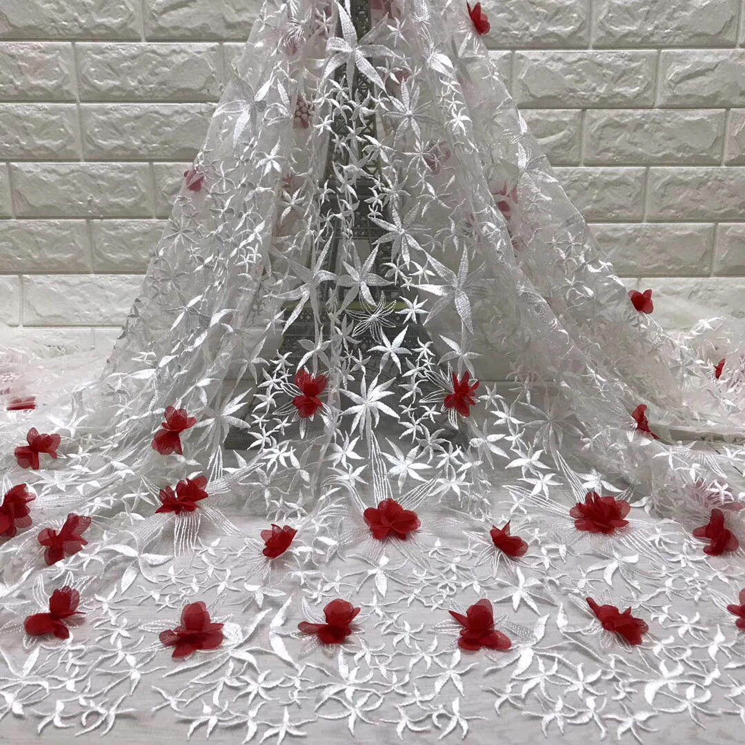 

New Nigeria 3D Lace Fabric 2020 High Quality Tulle African Lace Fabric Wedding French Tulle Lace Fabric J3495