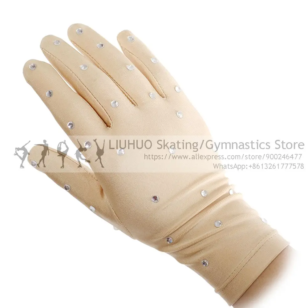 

Figure Skating Gloves Children Girls Rhinestones Finger Fitting Performance Ice Skating Rollar Skate dress Accessories Athletic