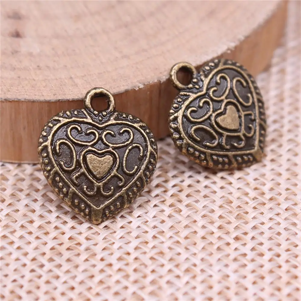 

Heart Charms For Jewelry Making Findings Handmade DIY Craft 10pcs Antique Bronze Color 16x14mm