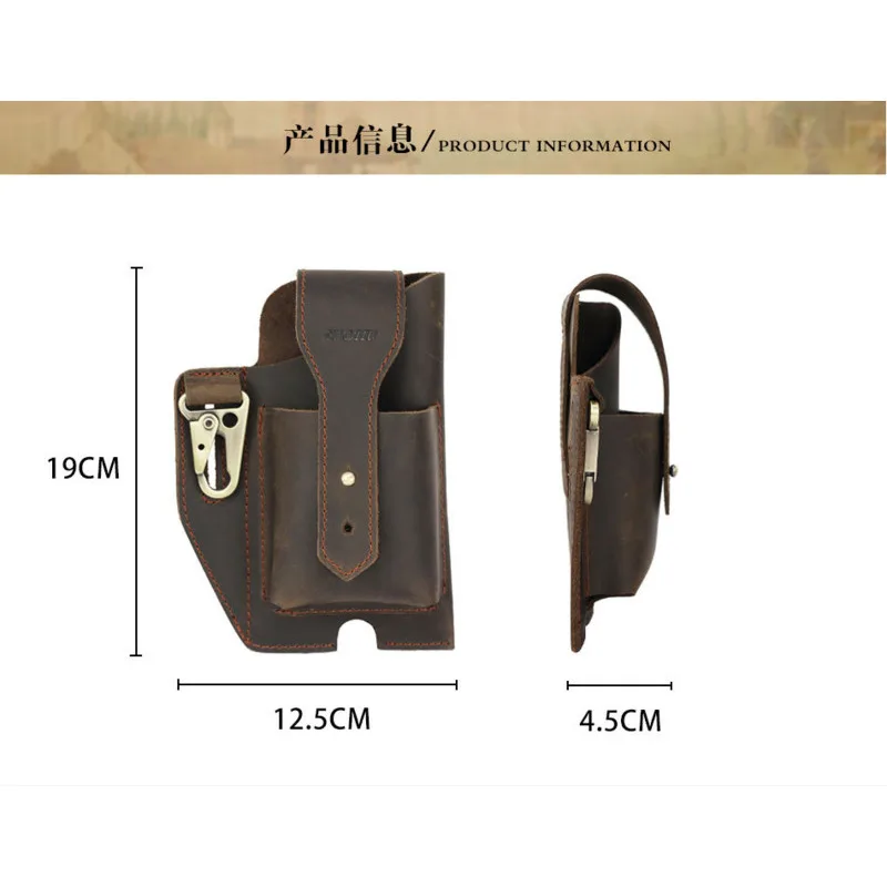 

Men's waist bag double mobile phone bag hanging multi function tool sports outdoor construction site belt man leather waist bag