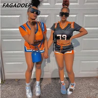 agadoer number print womens sets basketball jersey 2021 summer womens clothing crop top shorts casual street outfits sportswear