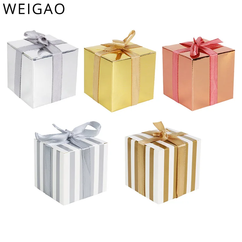 WEIGAO 20 свадебных конфет в полоску золотые подарочные пакеты рождественские