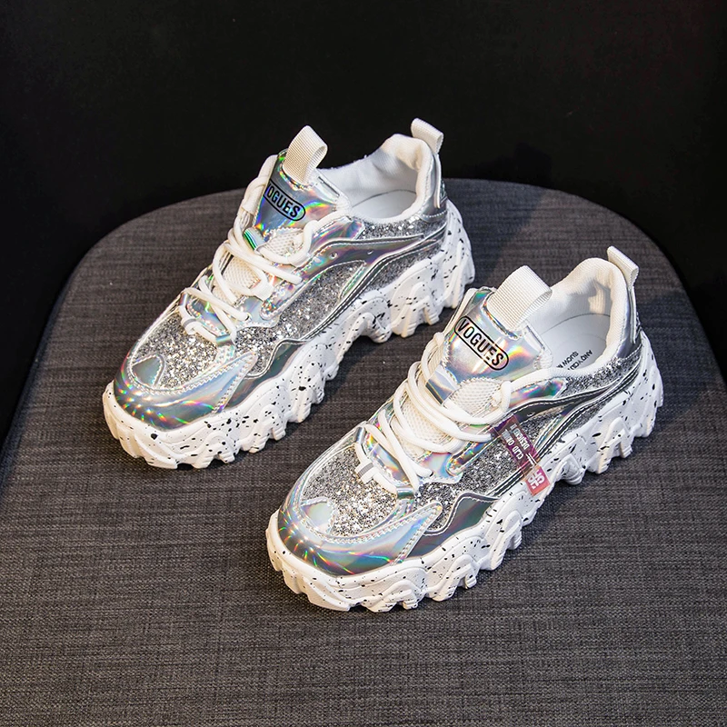 Кроссовки женские на массивной подошве модная Роскошная Удобная блестящая обувь