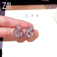 zn 2021 new cute stud earrings with bling cubic zircon stone for women fashion jewelry korean earrings