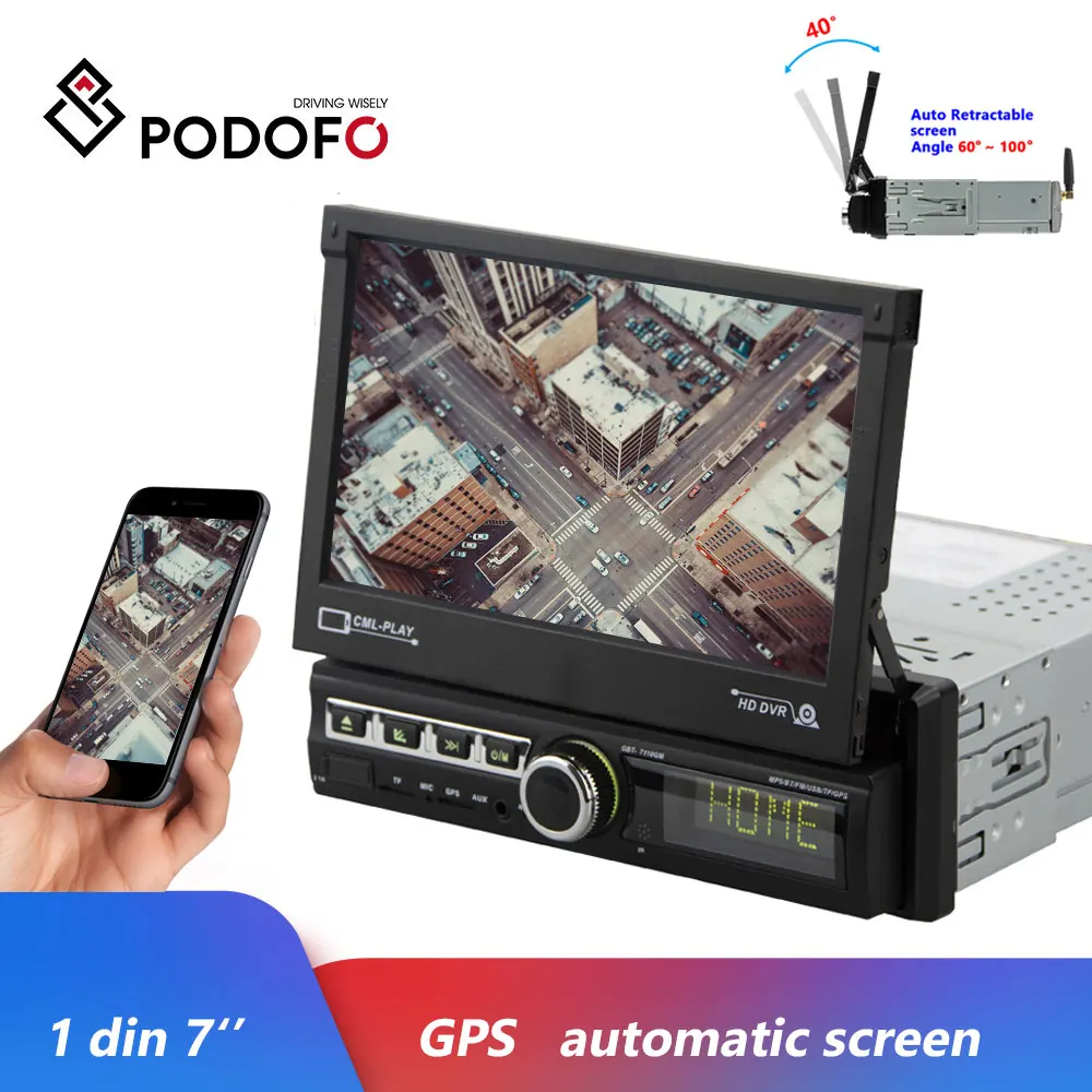 Автомагнитола Podofo 1DIN 7 дюймов GPS Android IOS Mirrorlink автомобильный мультимедийный плеер
