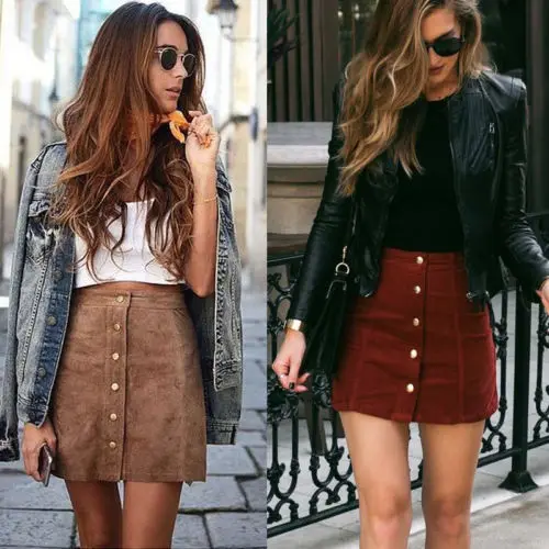 

2020 New Fashion Women High Waist Button Suede Leather Skirts Pocket Preppy Short Mini Skirts